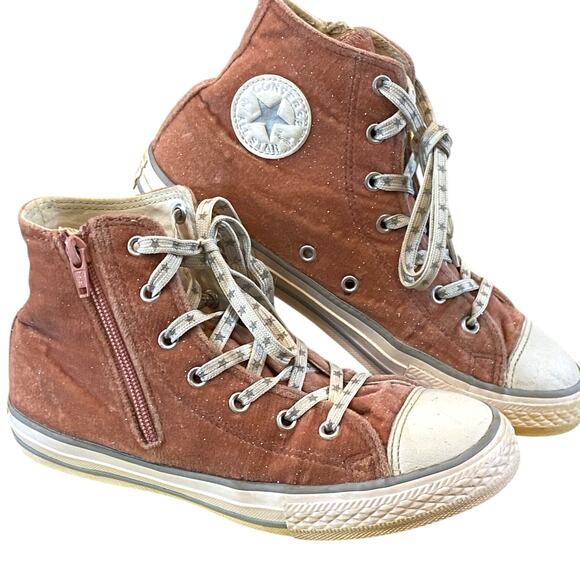 Converse All Star Velvet Glitter High Top Sneakers 4Y Pink Skater Girl Y2K Indie - Picture 1 of 13